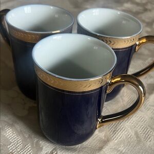 Horchow Navy and Gold Accent Mugs
